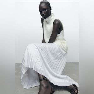 Women pleated silk midi skirt